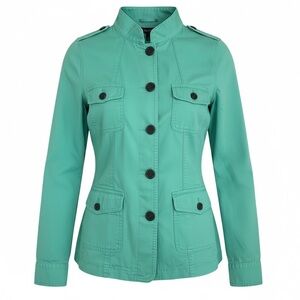 Talbots Teal Green Utility Jacket Cotton Military Style Field Coat Women's L